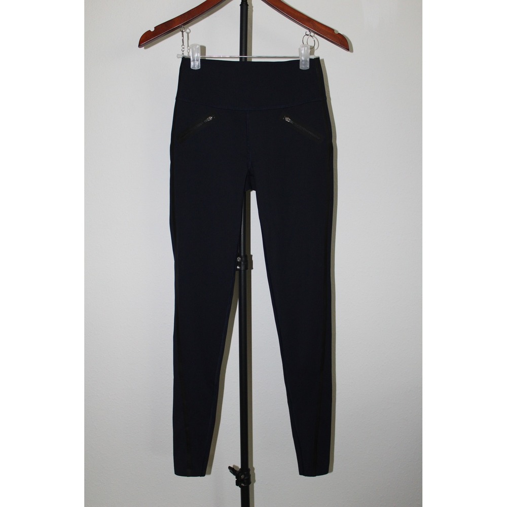 Spanx‎ Navy Blue High Waisted Active Leggings Zipper Pockets XS TP RN112121